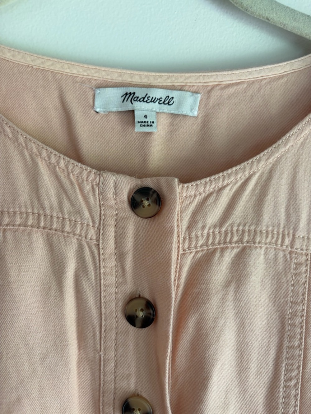 Madewell Pale Peach Button Front Belted Cropped Jumpsuit Size 4 - Picture 4 of 7